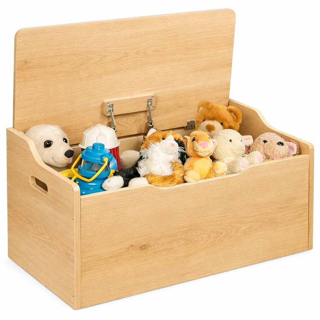 Coffre rangement bois enfants couvercle charnieres-Norvoro