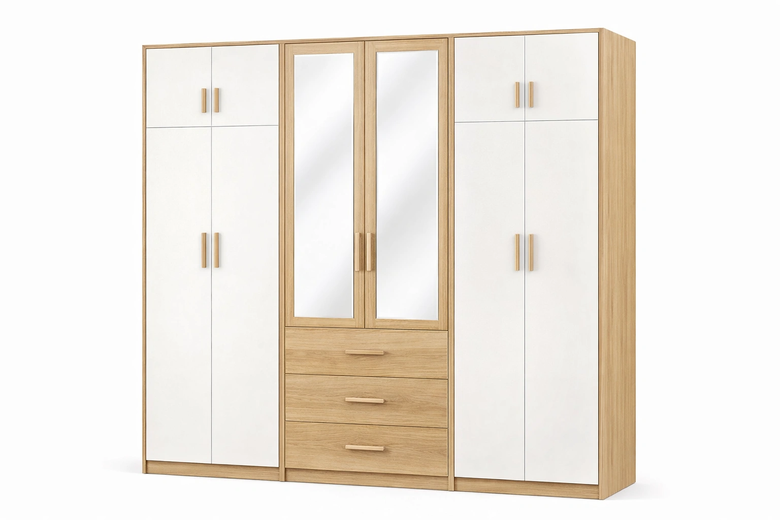 Armoire dressing bois blanc portes miroir tiroirs-Norvoro
