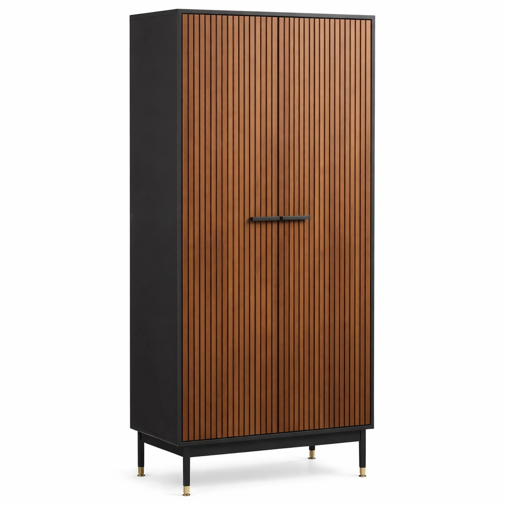 Armoire rangement bois noir facade relief moderne-Norvoro
