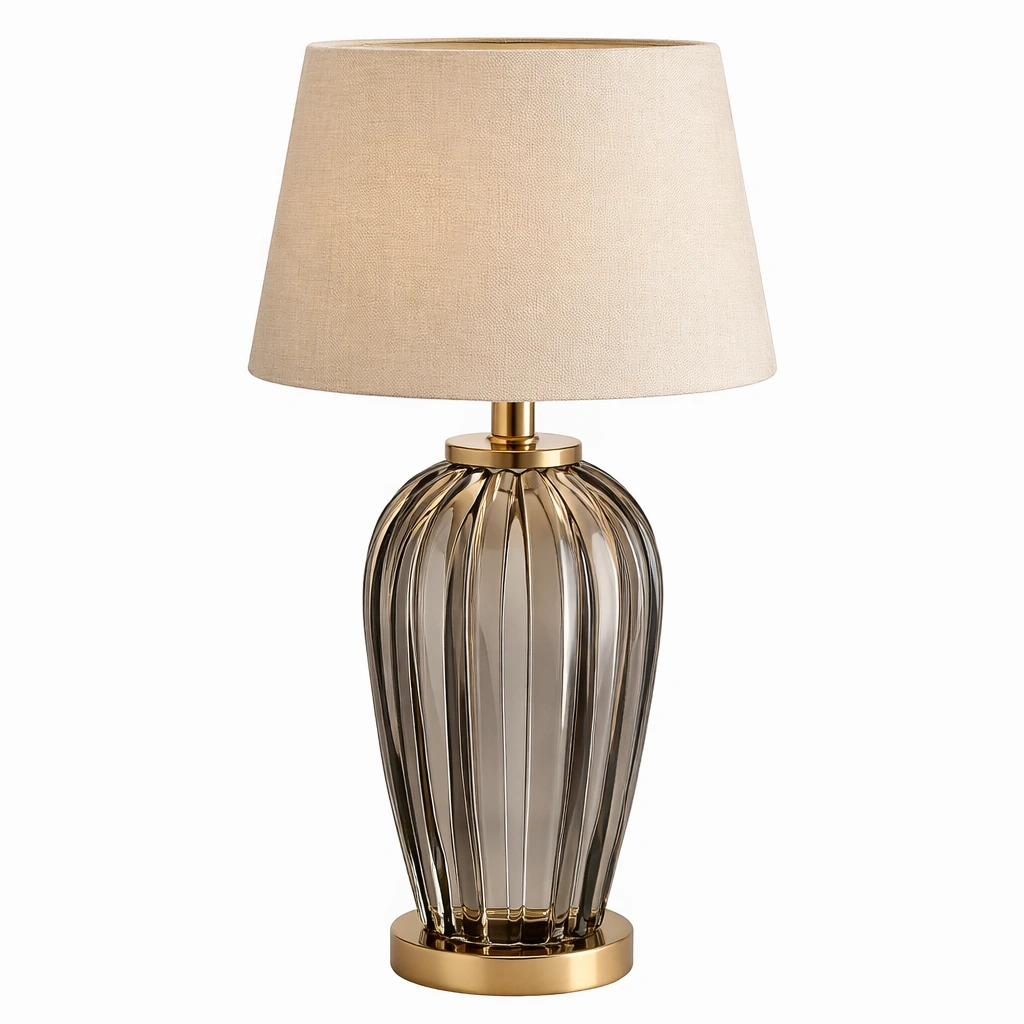 Lampe de table verre fume et dore-Lumvane