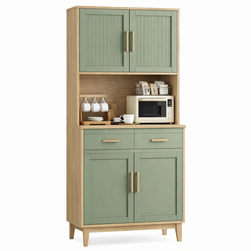 Buffet de cuisine bois naturel et vert sauge-Lumvane