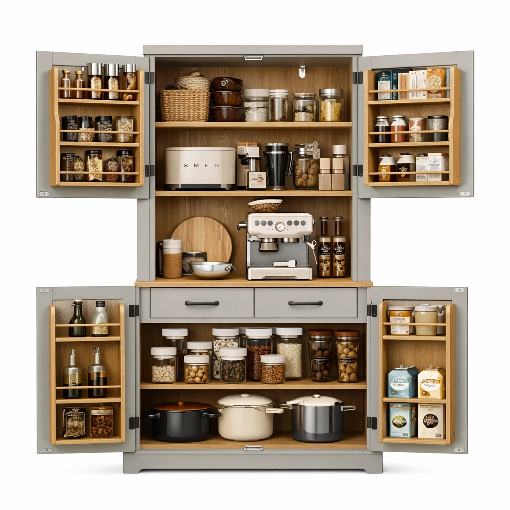 Armoire de cuisine grise multifonction-Lumvane