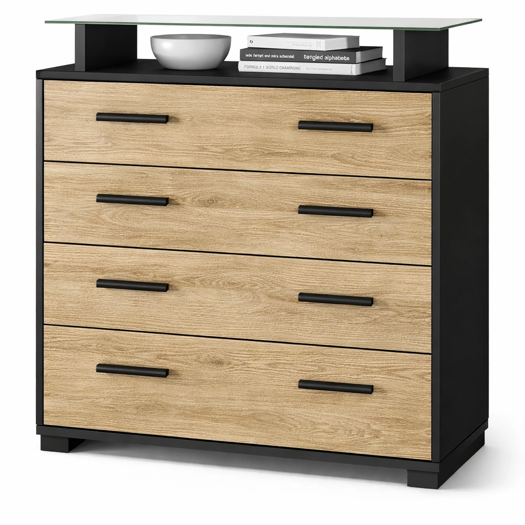 Commode moderne bois naturel et noir-Lumvane