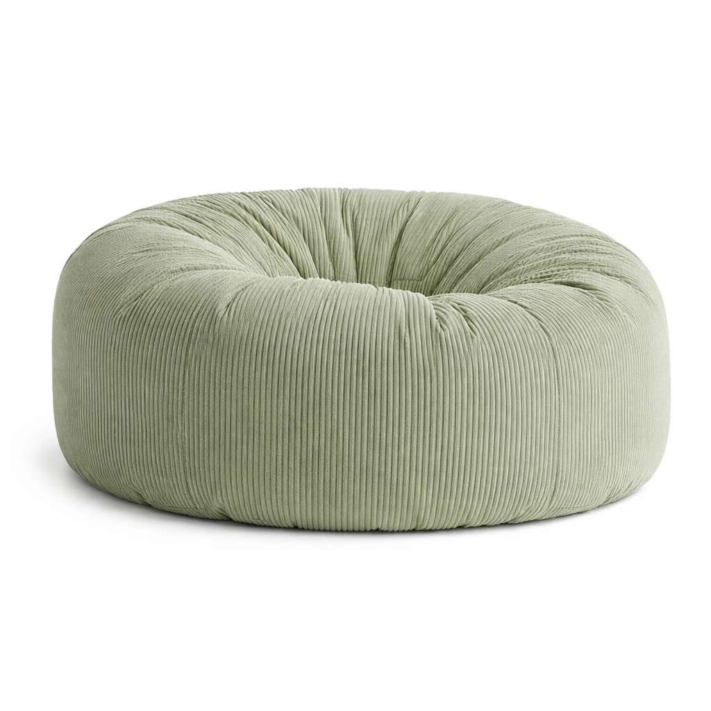 Pouf rond tissu vert sauge-Lumvane