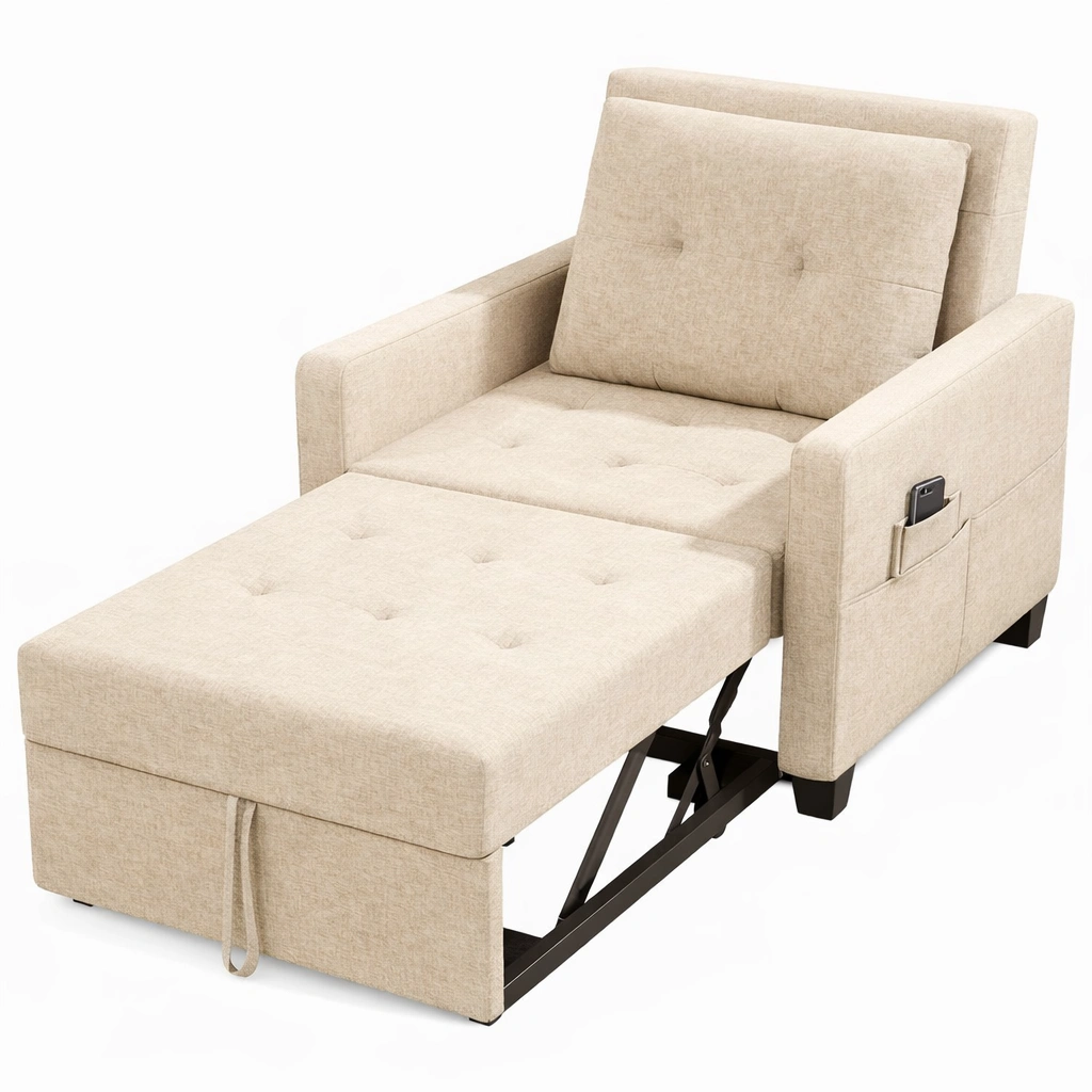 Fauteuil convertible beige avec repose pieds-Lumvane