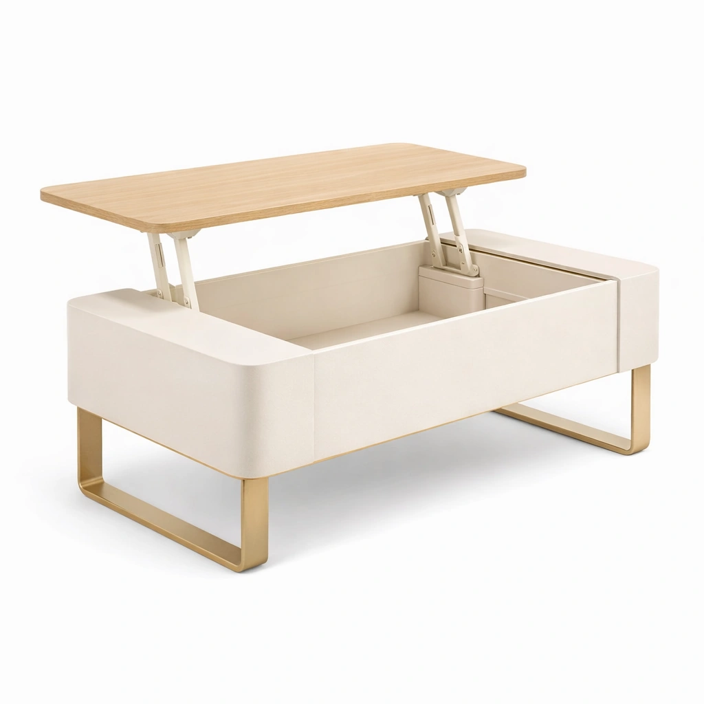 Table basse relevable coffre rangement beige-Lumvane