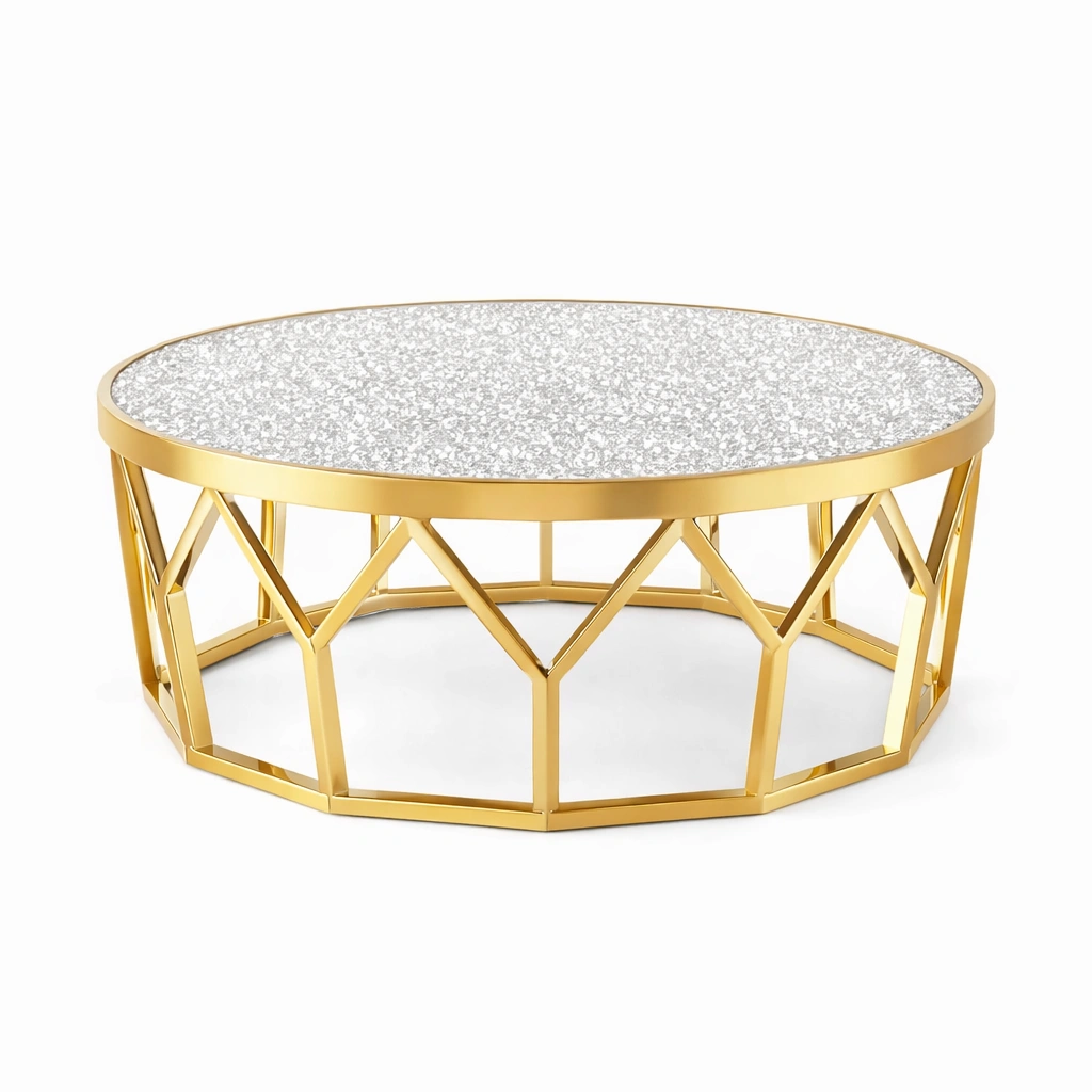 Table basse ronde verre metal dore geometrique-Lumvane