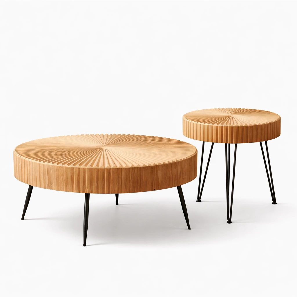 Tables basses rondes bois massif pieds metal-Lumvane