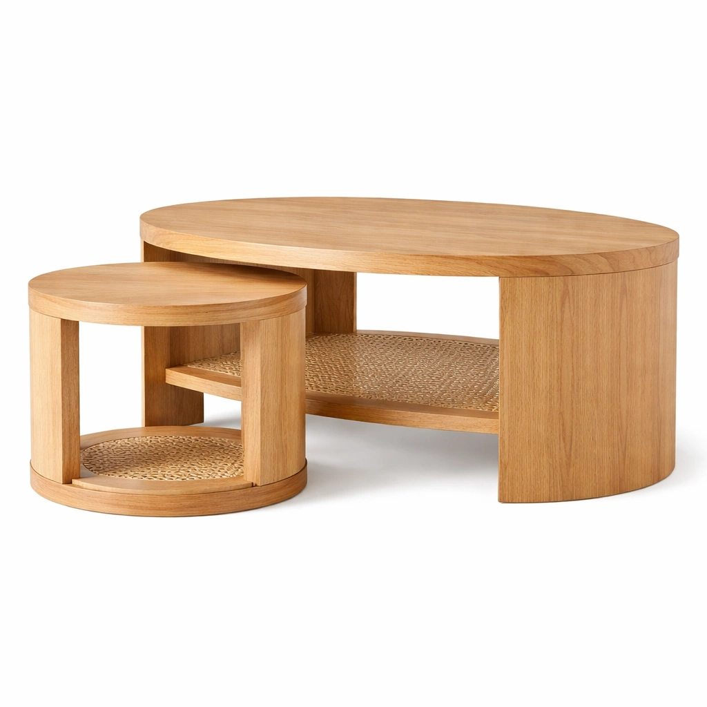 Table basse bois clair avec table d appoint integree-Lumvane