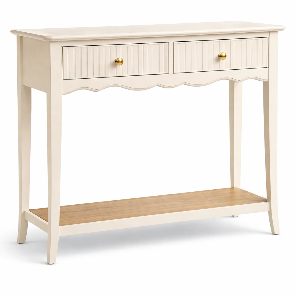 Console entree bois clair deux tiroirs rangement-Lumvane