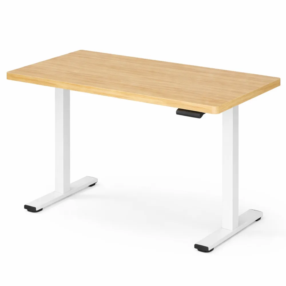 Bureau Électrique Réglable, 110x54 cm, avec Porte-gobelets et Crochets, Mémoire de Hauteur, Finition Érable