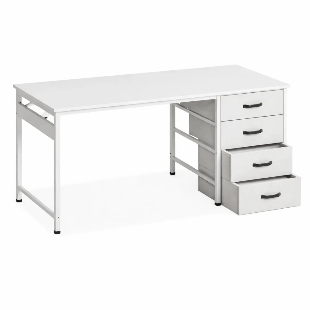 Table d'ordinateur avec rangement et crochets, 120x48cm, blanc