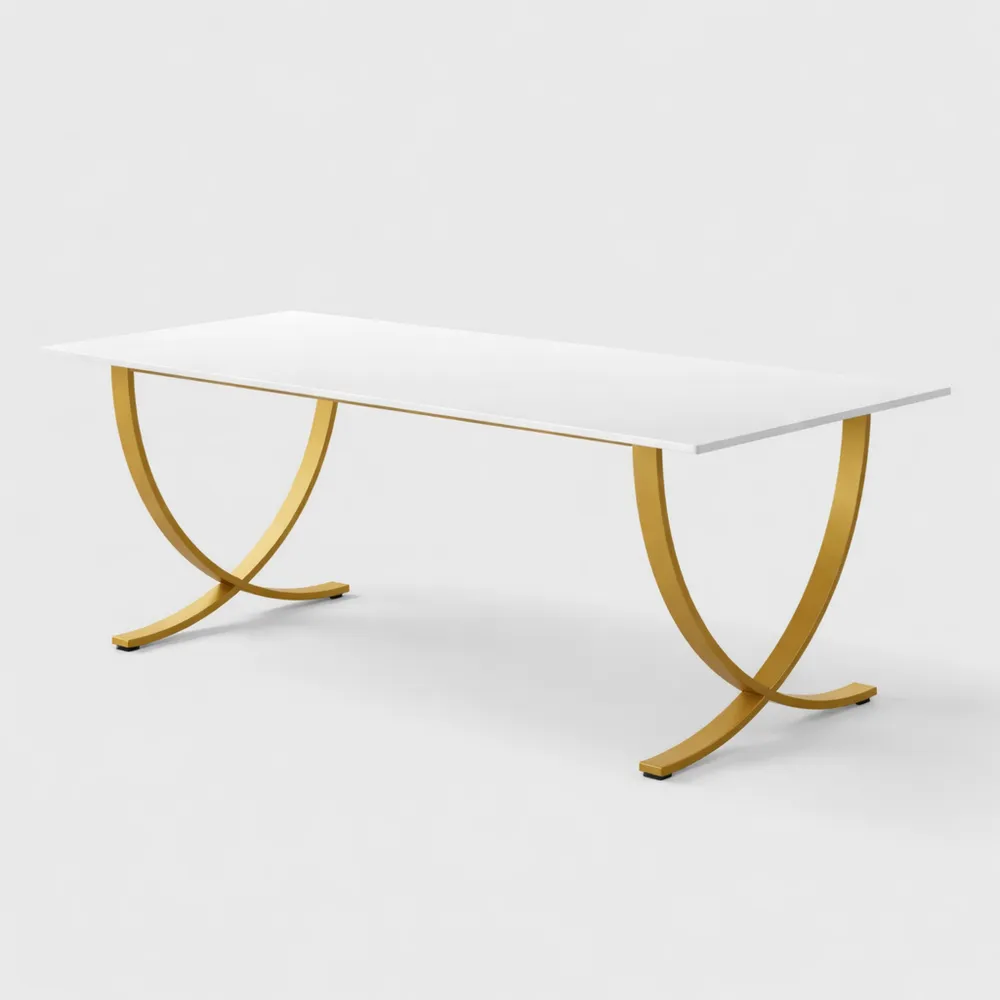 Grande table de bureau moderne pour ordinateur, multifonctionnelle, blanc et or