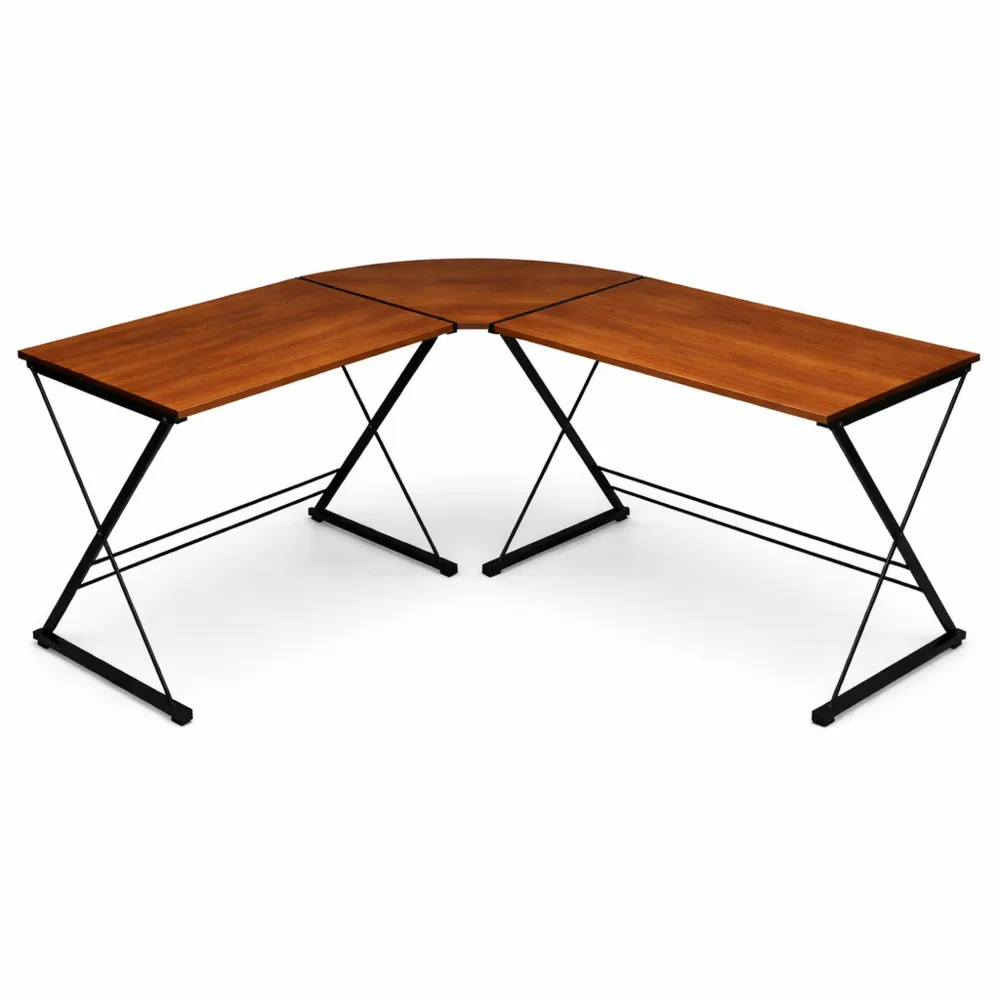 Table d'ordinateur d'angle en bois et métal avec pieds réglables