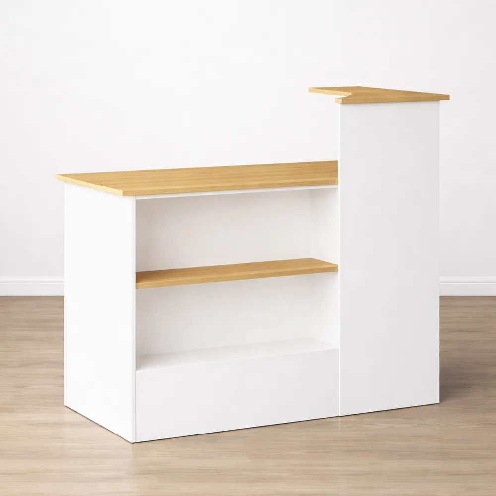 Comptoir d'accueil moderne avec éclairage LED et rangement sécurisé