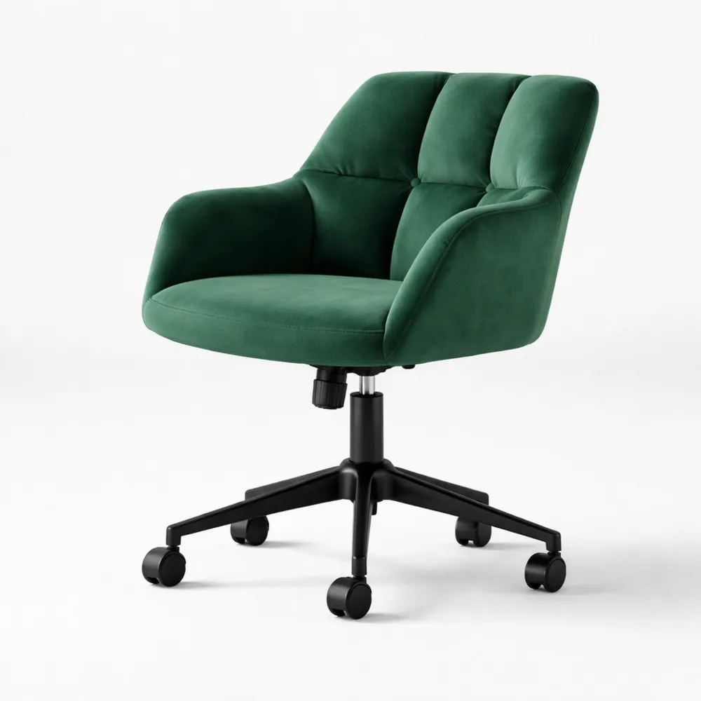 Chaise de Bureau Confortable en Velours avec Pied Pivotant, Vert