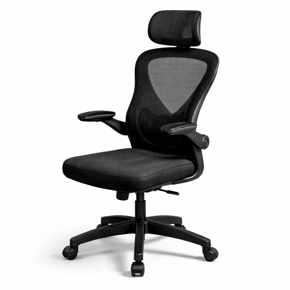 Chaise ergonomique en maille avec accoudoirs relevables et appui-tête réglable