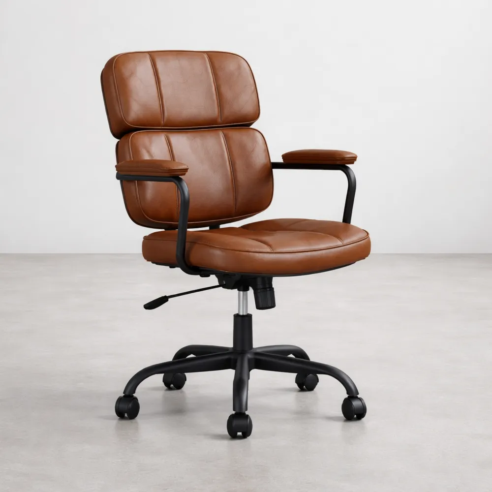 Fauteuil de Bureau Réglable avec Dossier Haut, Cuir Synthétique, Marron