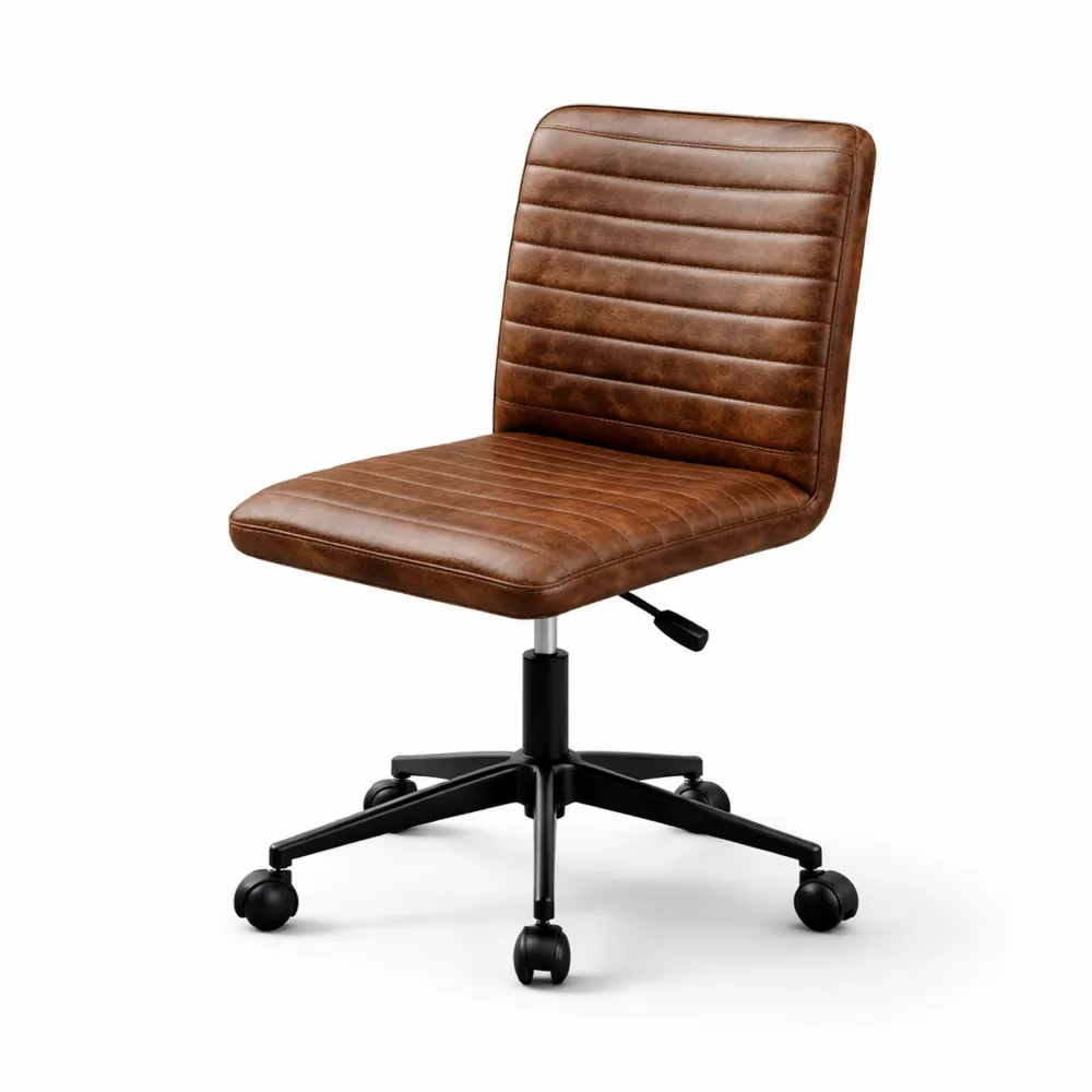 Chaise de Bureau Pivotante en Cuir PU, Hauteur Réglable, Marron