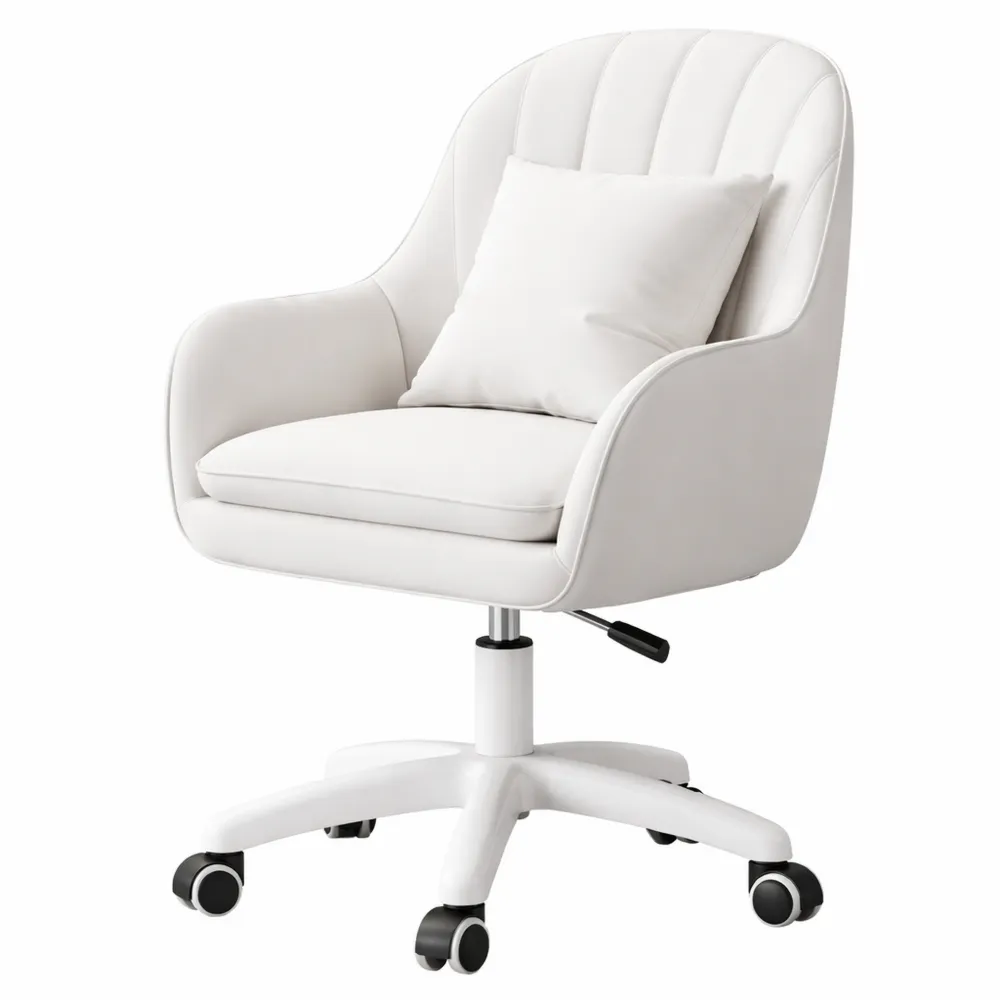 Chaise ergonomique en velours blanc, hauteur ajustable, pivotante à 360°, pour bureau et chambre, capacité 200 kg