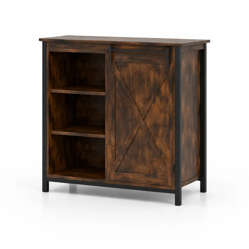 Meuble de rangement cuisine avec portes coulissantes et étagères ajustables