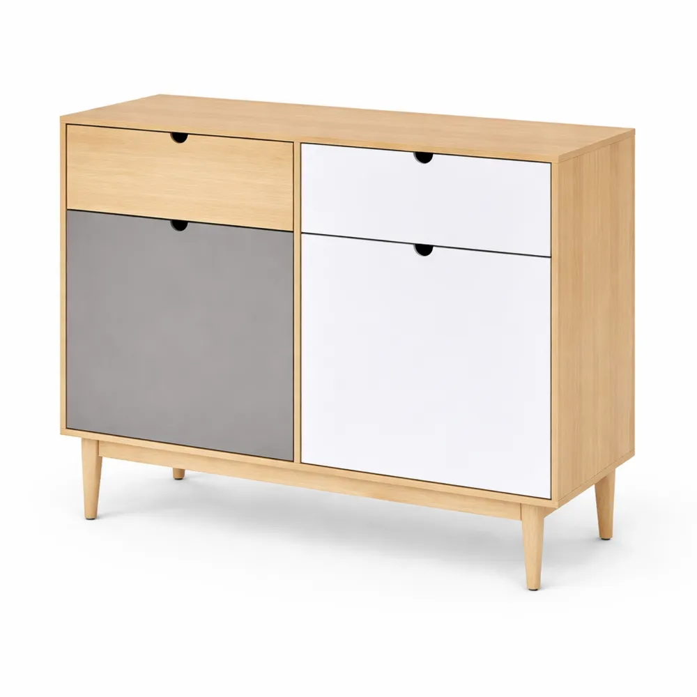 Buffet Scandinave en Bois Multicolore avec Tiroirs Coulissants