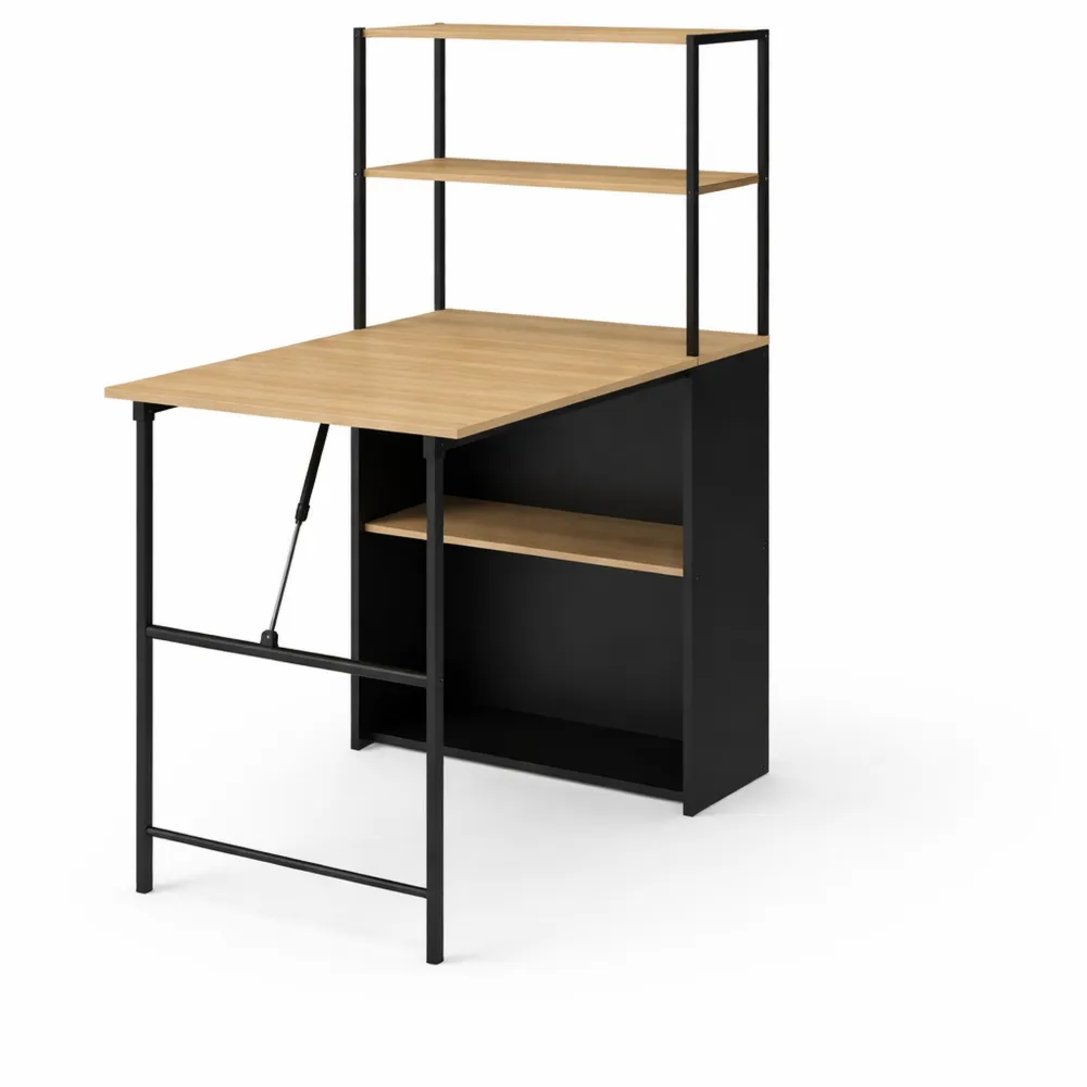 Bureau pliable avec plateau rabattable en bois hêtre et noir