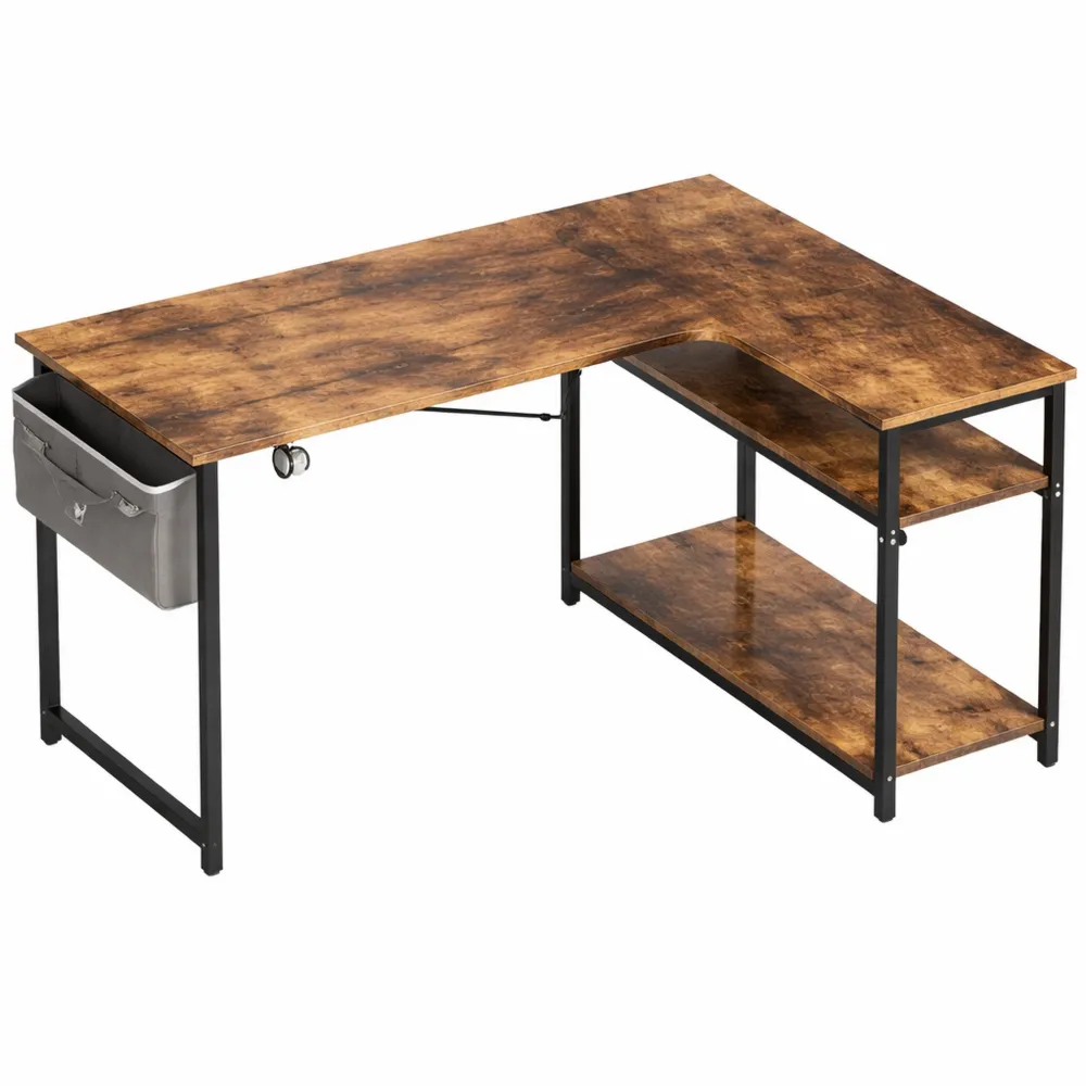 Bureau en L réversible avec étagères de rangement, table informatique 110 x 80 cm pour travail à domicile