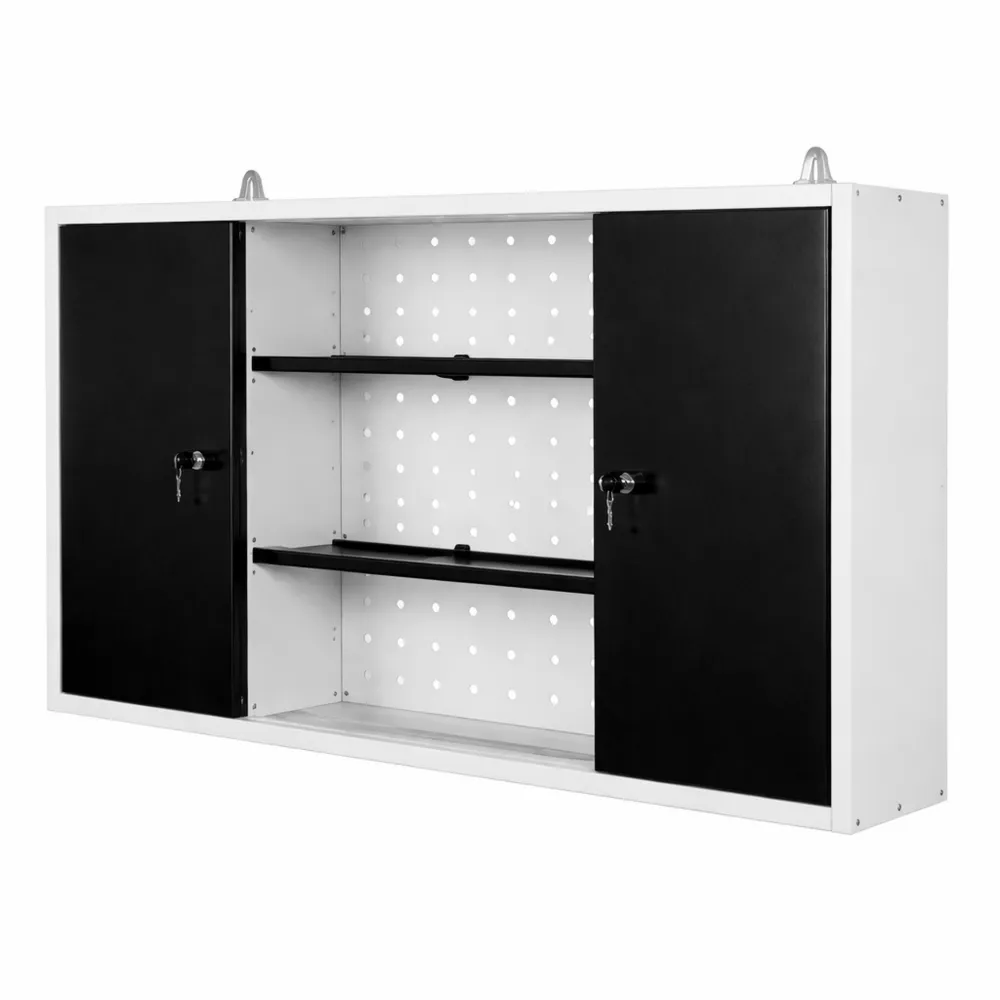 Armoire murale verrouillable avec étagères et paroi perforée, 600 x 1200 x 190 mm