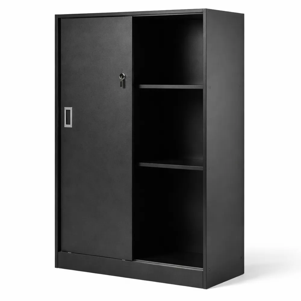 Armoire de rangement à portes coulissantes avec étagères