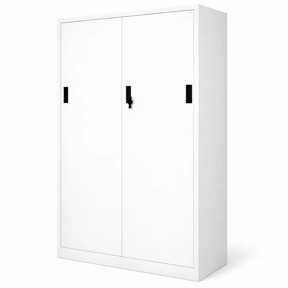 Armoire de rangement verrouillable à rideaux en métal 90x40x180 cm - Blanc