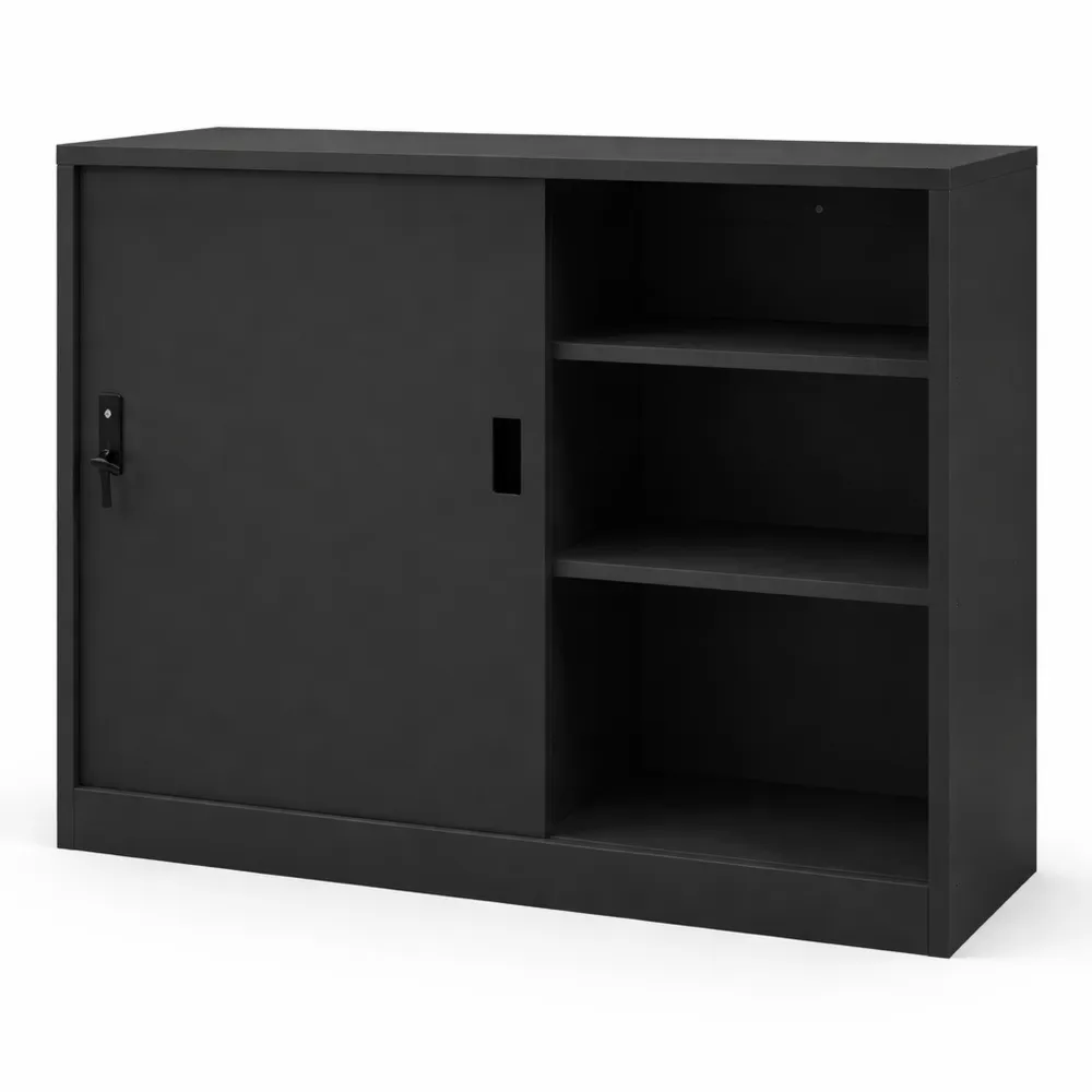 Grande armoire de rangement intérieure anthracite en acier avec portes coulissantes