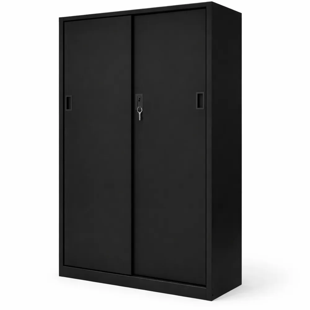 Armoire de bureau en acier avec porte coulissante noire 90x40x180 cm