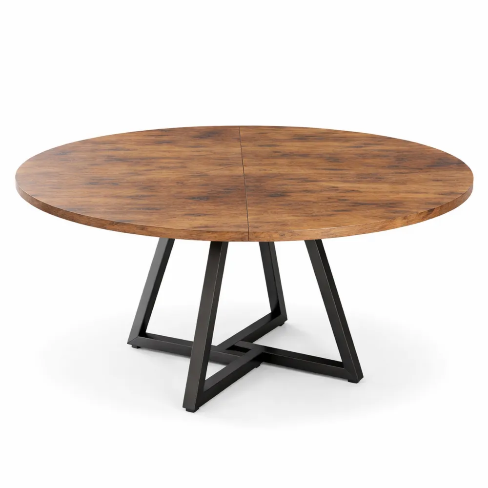Table ronde en bois pour salle à manger, capacité 4-6 personnes, style industriel