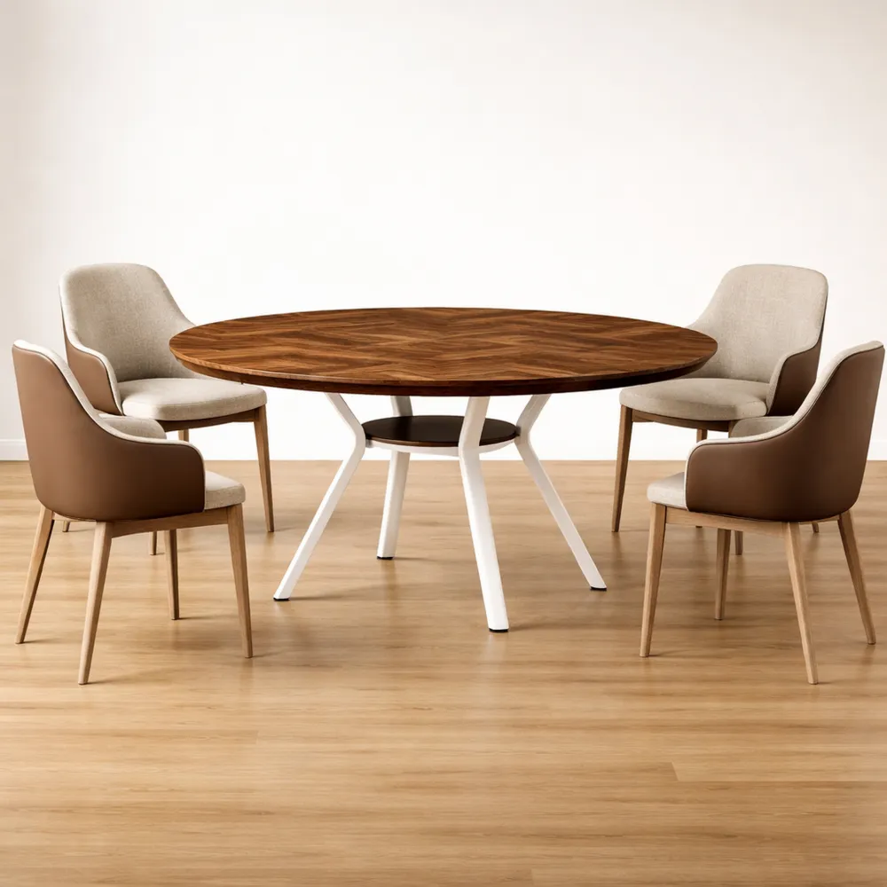 Table ronde de salle à manger en MDF avec pieds métalliques