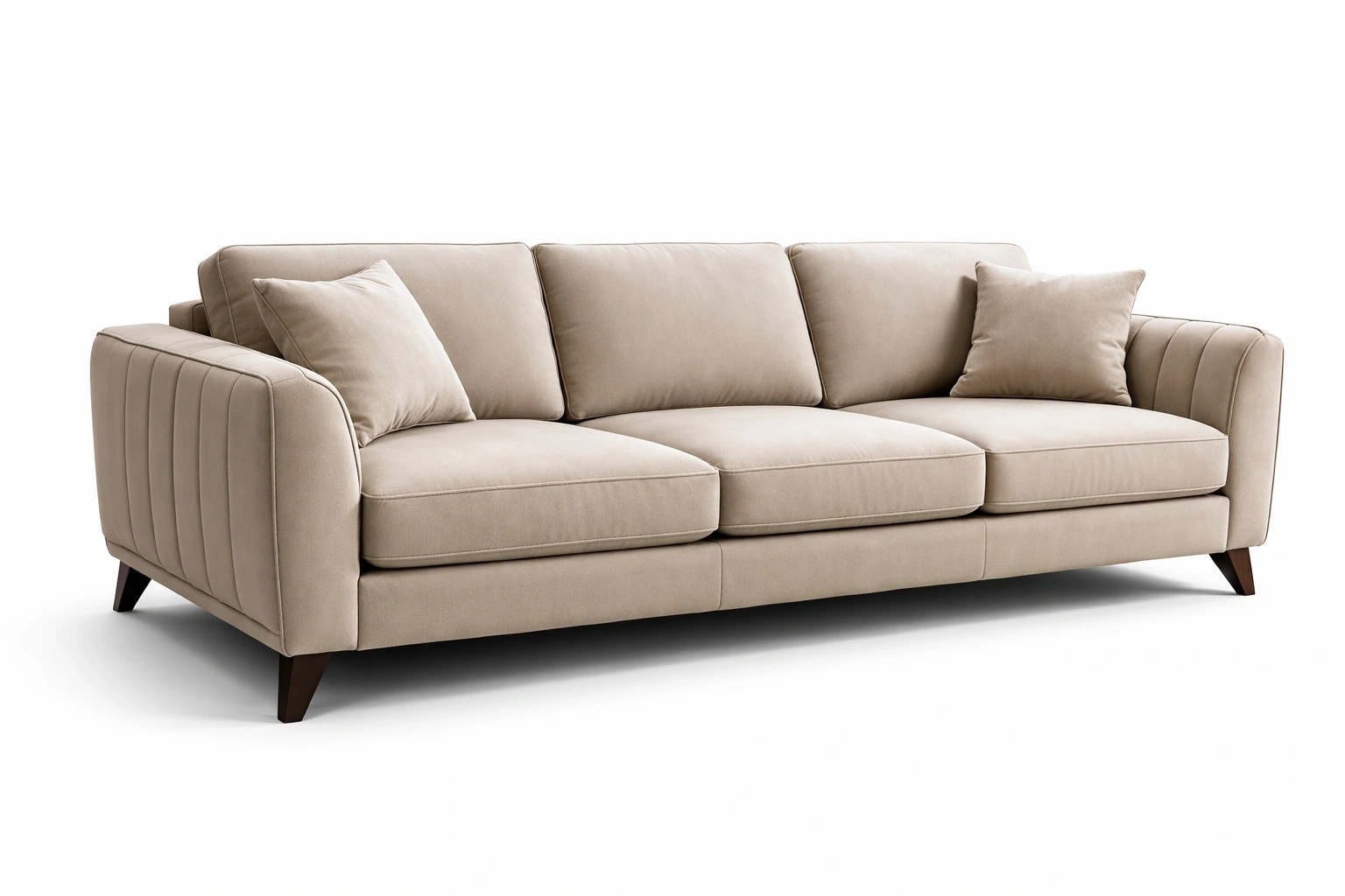 Canapé 3 Places Tissu Beige Pieds Bois Style Scandinave-Rovviro