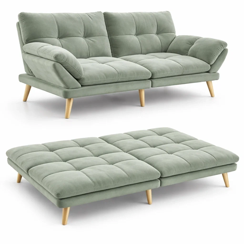 Canapé Convertible Futon Velours Vert avec Fonction Lit-Rovviro