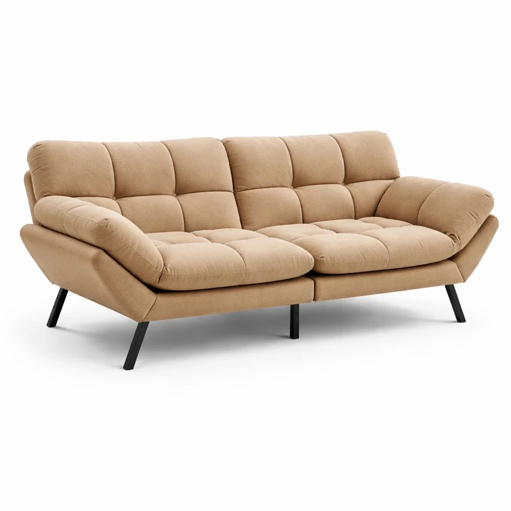 Canapé Convertible Futon Tissu Camel Style Moderne-Rovviro