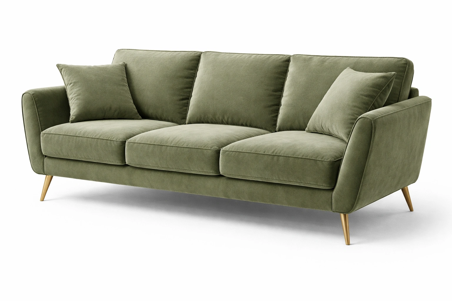 Canapé 3 Places Velours Vert Pieds Métal Doré Style Scandinave-Rovviro