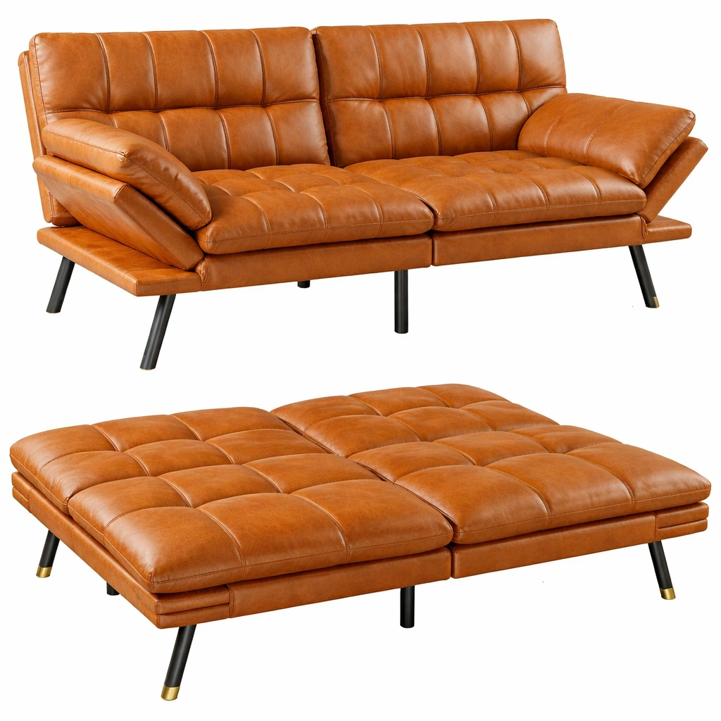 Canapé Convertible Similicuir Camel avec Fonction Lit-Rovviro