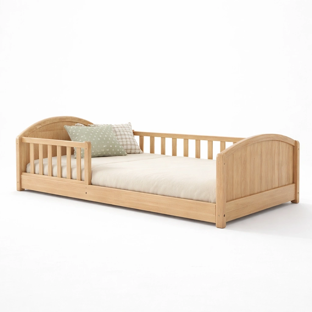 Lit Enfant Bois Naturel Barrières Sécurité Style Scandinave-Rovviro