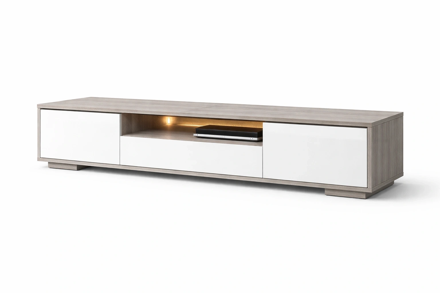 Meuble TV Bas Bois Gris Clair avec Portes et Niche Centrale-Rovviro