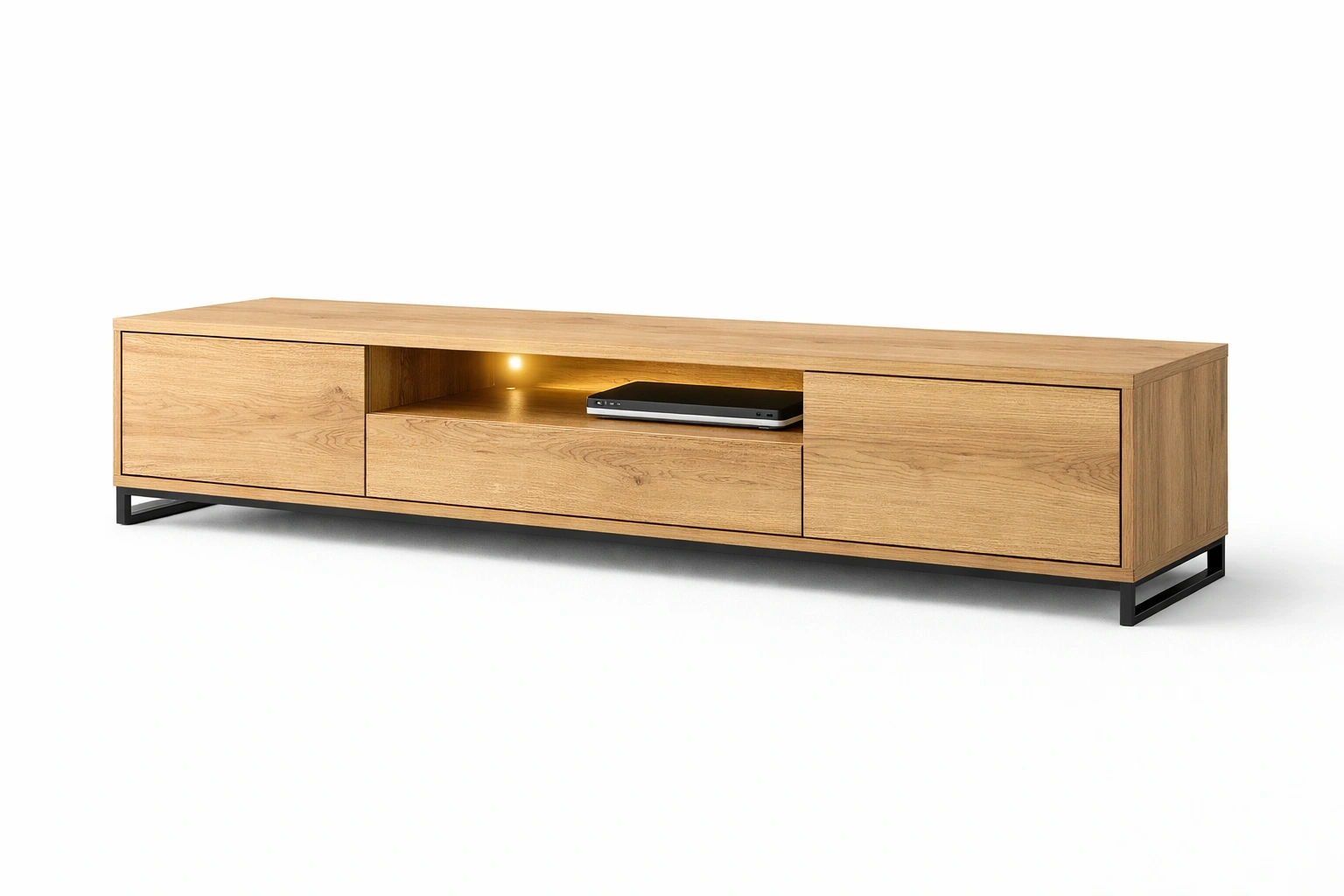 Meuble TV Industriel Bois Chêne avec Pieds Métal Noir-Rovviro