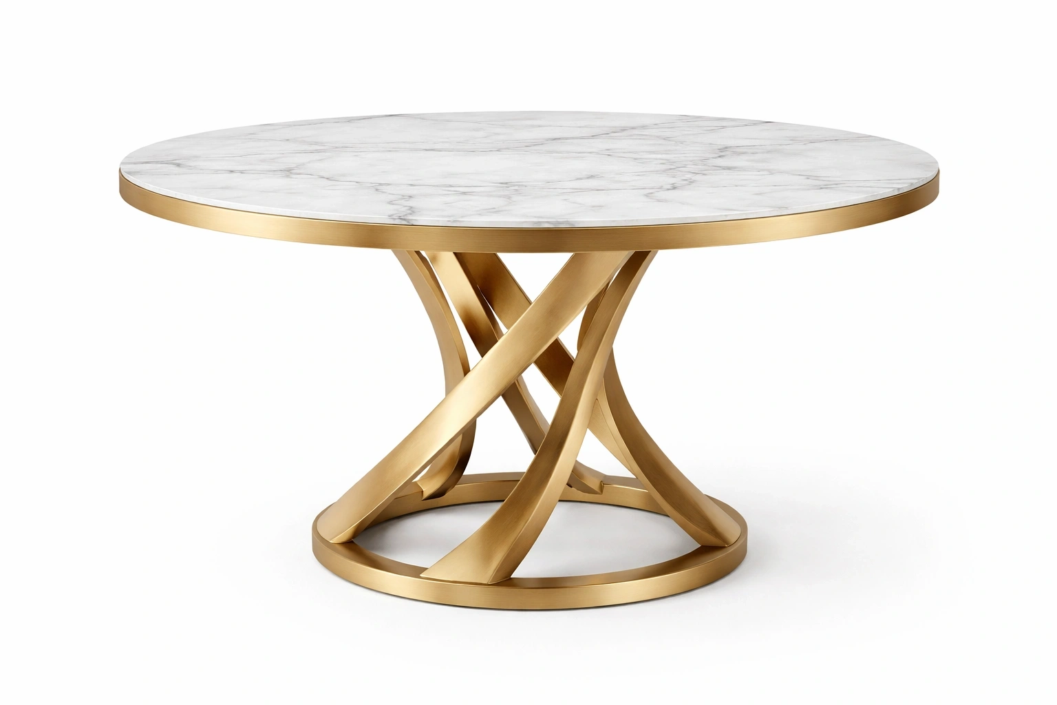 Table à Manger Ronde Marbre Blanc avec Pieds Métal Doré Design Moderne-Rovviro