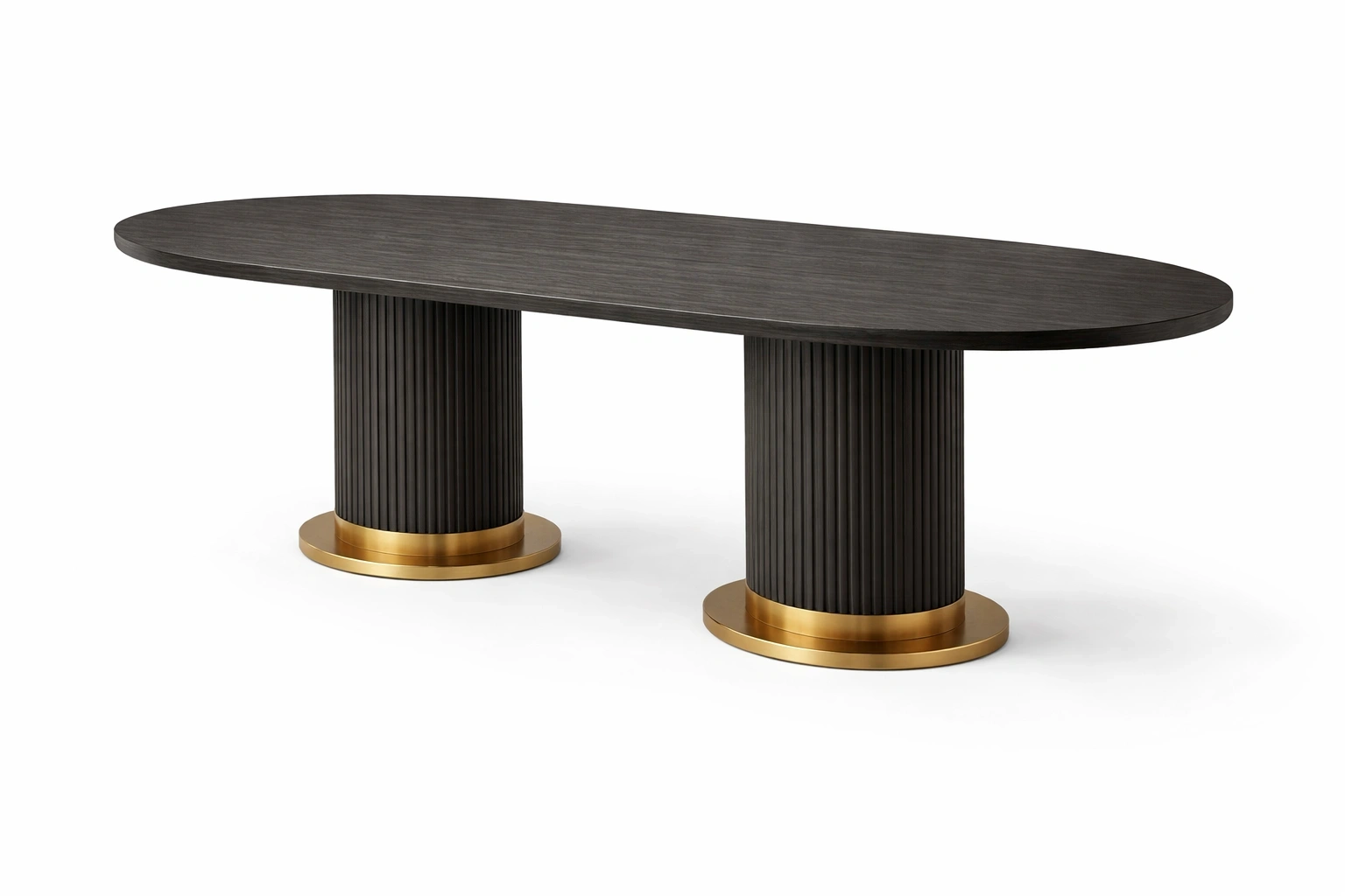 Table à Manger Ovale Bois Noir avec Double Pieds Cylindriques Dorés-Rovviro