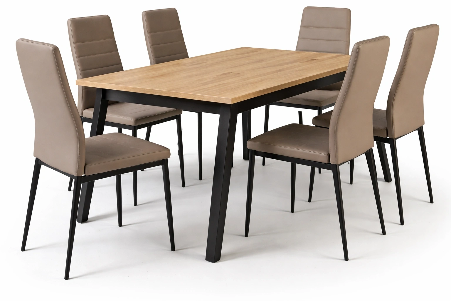 Ensemble Table à Manger Rectangulaire Bois Naturel avec 6 Chaises Similicuir-Rovviro