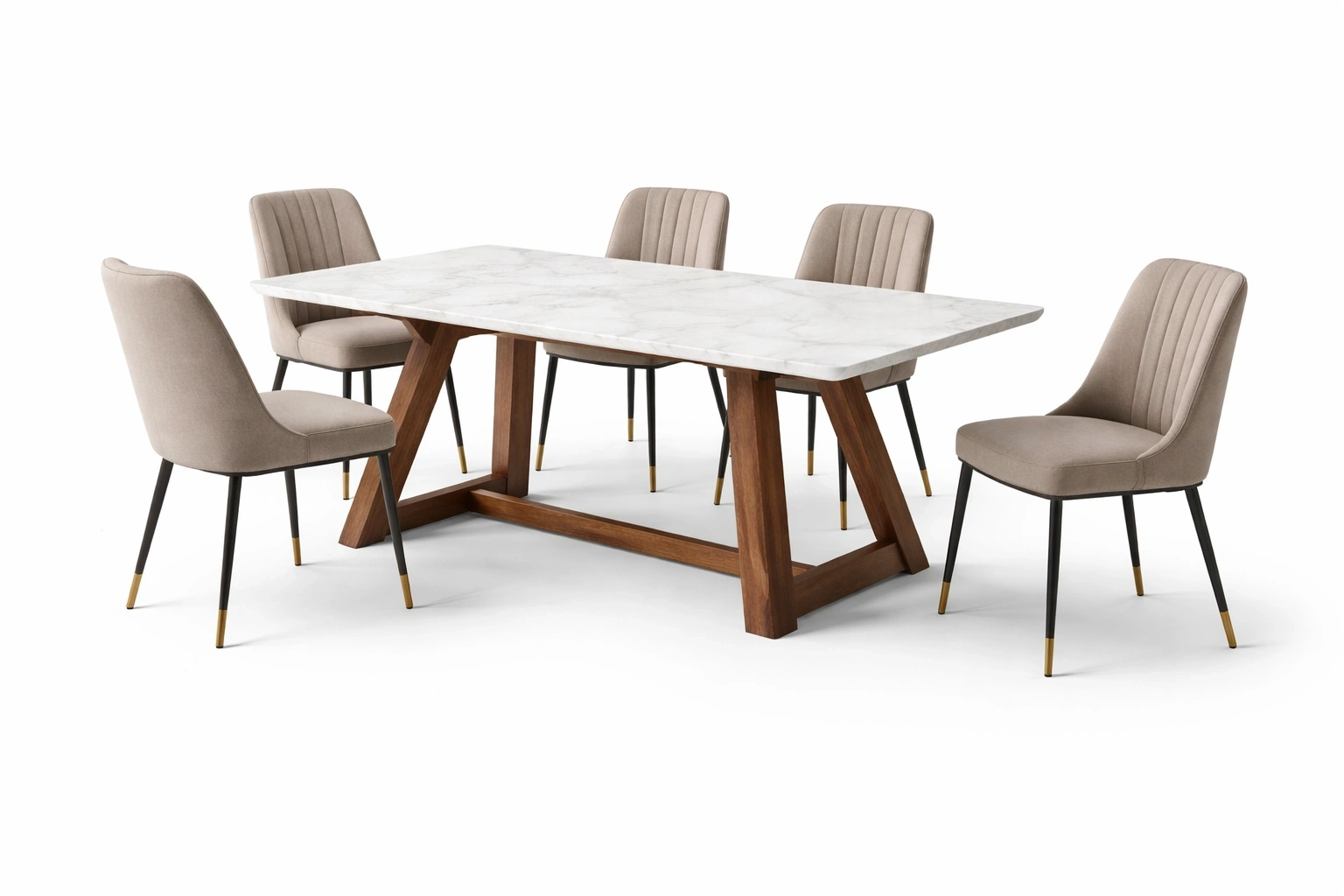 Ensemble Table à Manger Rectangulaire Marbre Blanc Pieds Bois avec 6 Chaises-Rovviro