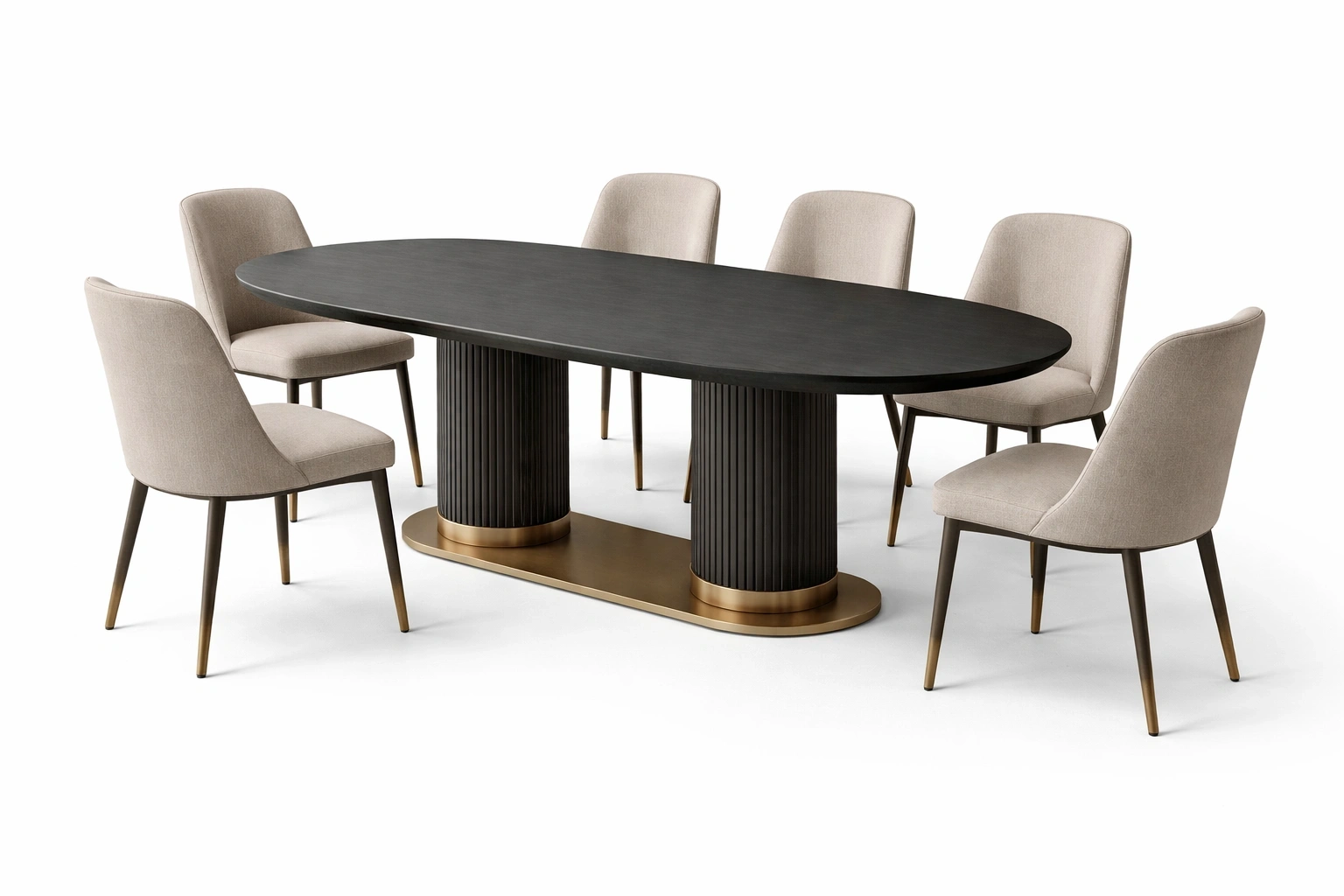 Ensemble Table à Manger Ovale Noir Pied Central Métal Doré avec 6 Chaises-Rovviro