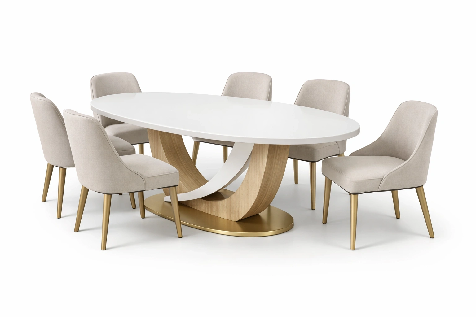 Ensemble Table à Manger Ovale Blanc Design Moderne avec 6 Chaises Tissu-Rovviro