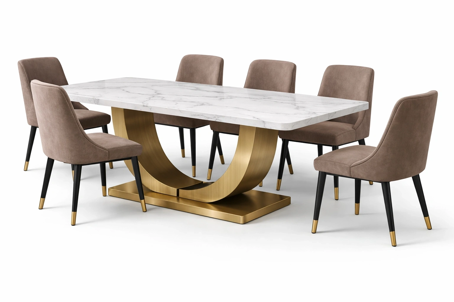 Ensemble Table à Manger Rectangulaire Marbre Blanc Base Métal Doré 6 Chaises-Rovviro